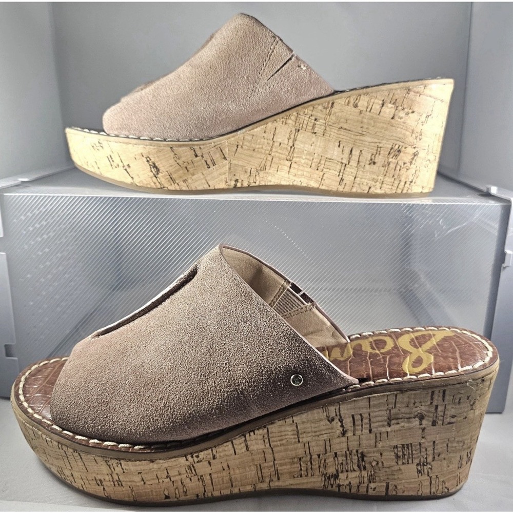 Sam Edelman Ranger Suede Cork Wedge Platform Sandals Taupe Brown Womens 7.5M